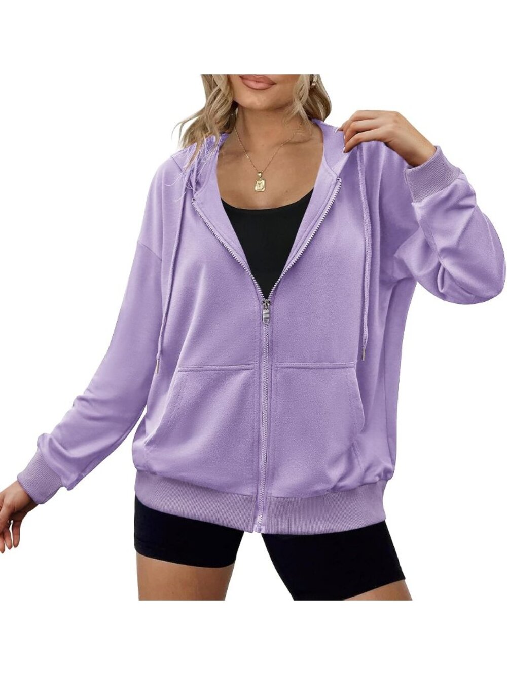 〽️Women's Purple Lightweight Zip Up Hoodie Oversized Hooded Sweatshirt Jacket